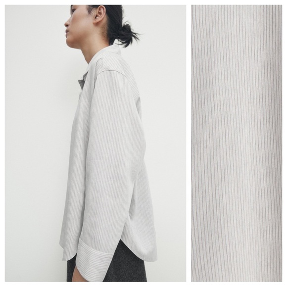 NWT. Massimo Dutti Gray Viscose/Silk Blend Striped Shirt. Size S. - Picture 5 of 12